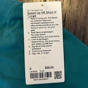Brand new with tags. Lululemon Speed up high rise short lined